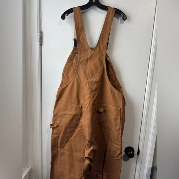 Vintage 90s Carhartt Tan Worker Cargo Double Knee Overalls 42 X 34 - Picture 6 of 9